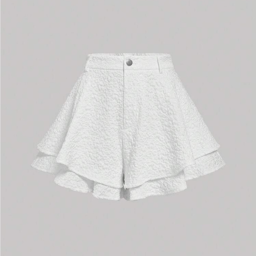 White Textured Layered Skirt